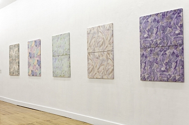 Untitled (streamlined for dispatch), 2010-2012 | Pillow cases and acrylic varnish on stretcher frame, 2 parts | each 100 x 80 cm