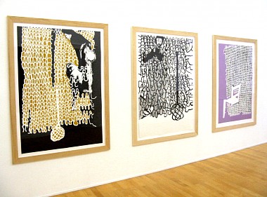 A ship so big, a bridge cringes, 2004 | Attached to a curtain, 2004 | La place vide, 2004 | Woodcuts on paper, framed | Ed. 3