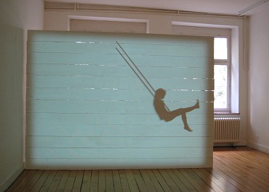 Passato remoto, 2007 | Video installation | Acrylic on wooden wall | Video projection, b/w, sound | Ed. 3