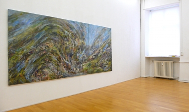 Landscape Nr. 8, 2013 | Öl, Acryl und Collage auf Leinwand, 3-teilig, integrierte QR-codes | 140 x 315 cm | Unikat