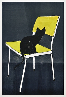 Black on yellow chair, 2021 | Monotype / oil on cotton paper | 118,5 x 80 cm 